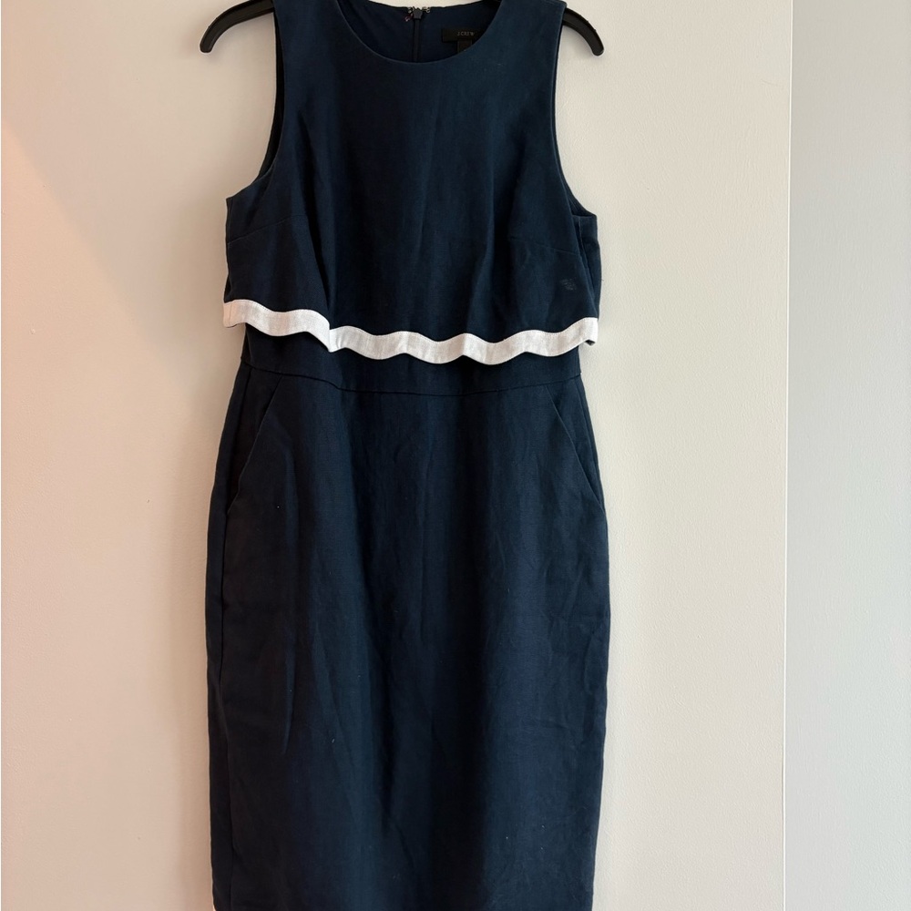 J. Crew Blue and White Sheath Midi Dress